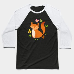 Adorable little fox with flowers Baseball T-Shirt